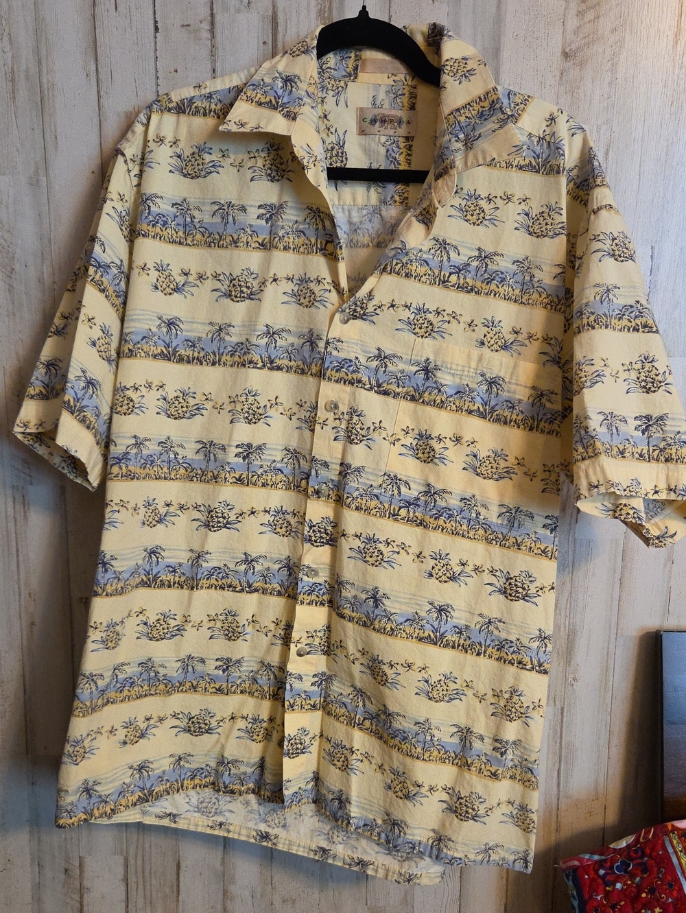 Casual Yellow Tropical Print Short-Sleeve Button-Down Shirt